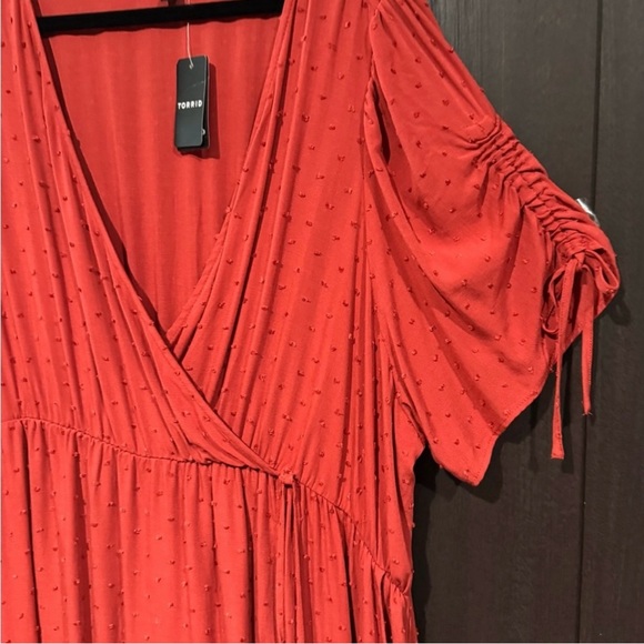 Torrid Midi Swiss Surplice Dress Size 4X Spice Color New - Picture 8 of 15